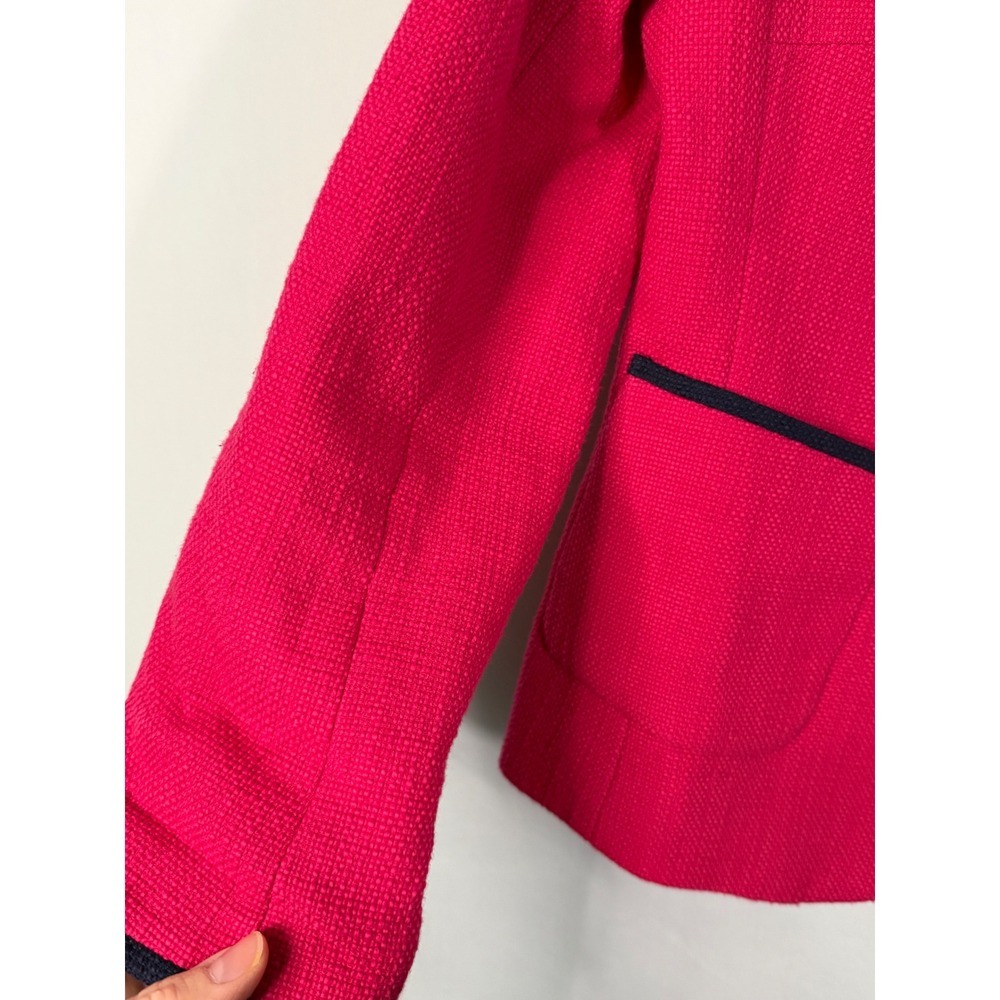 Banana Republic Pink Textured Cotton Blazer Navy Trim Crest Button Size 8 - Picture 2 of 12